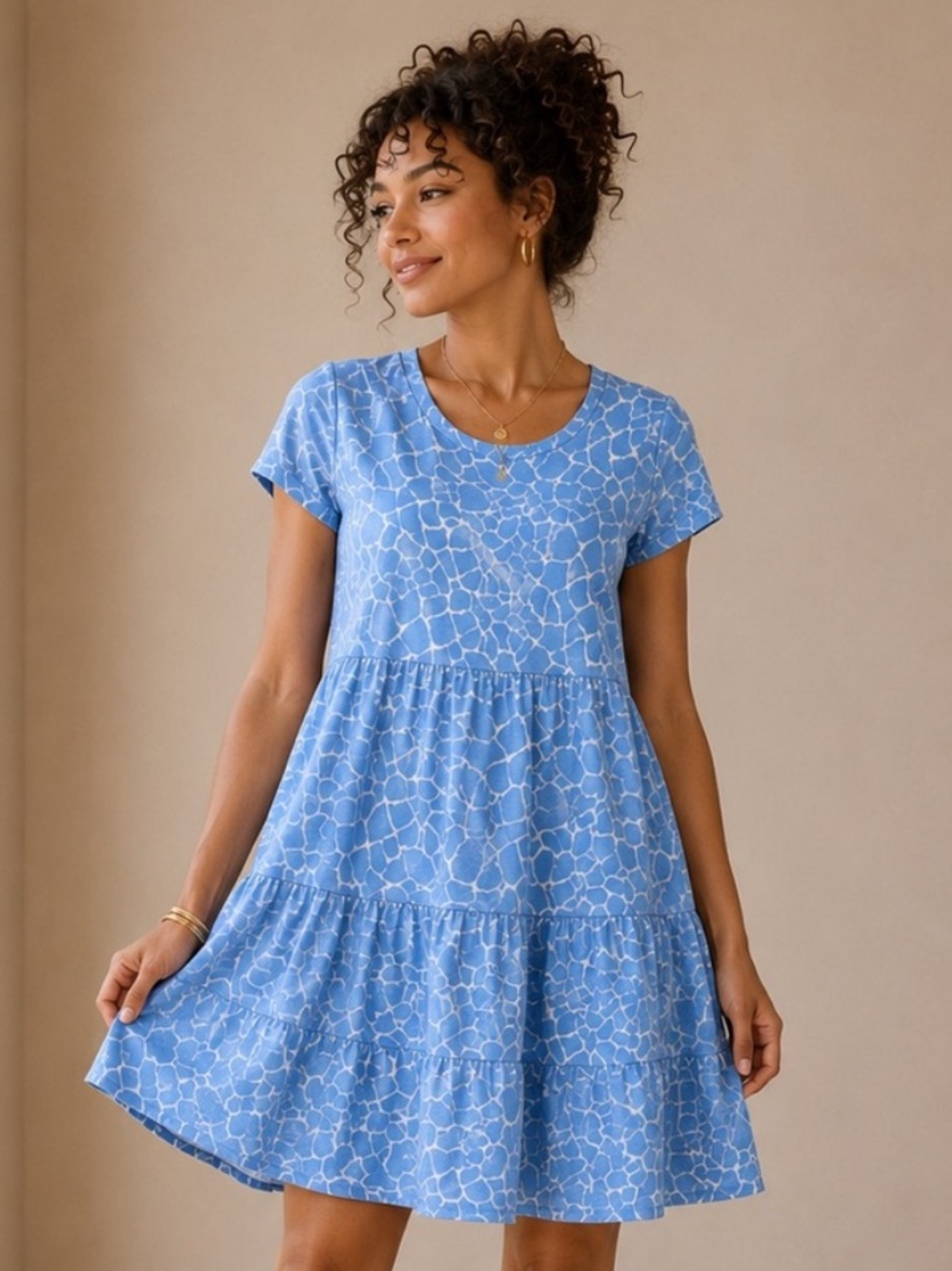 LOFT Blue Tiered Short-Sleeve Dress
